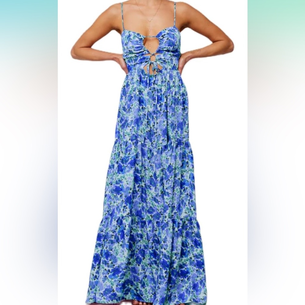 Blue and Green Floral Maxi Dress
